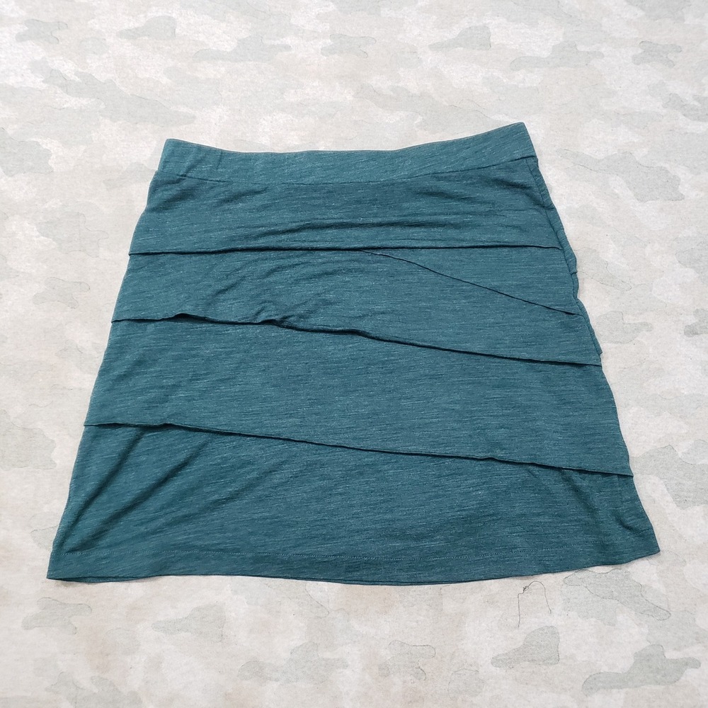 prAna Mini Skirt Womens Medium Green Wool Blend Asymmetrical Layered Pull On